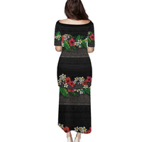 Hawaiian Tropical Flowers and Tribal Polynesian Tattoo Puletasi Black Color LT03 - Polynesian Pride