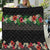 Hawaiian Tropical Flowers and Tribal Polynesian Tattoo Quilt Black Color