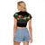 Hawaiian Tropical Flowers and Tribal Polynesian Tattoo Raglan Cropped T Shirt Black Color