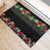 Hawaiian Tropical Flowers and Tribal Polynesian Tattoo Rubber Doormat Black Color