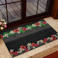 Hawaiian Tropical Flowers and Tribal Polynesian Tattoo Rubber Doormat Black Color LT03 - Polynesian Pride