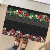 Hawaiian Tropical Flowers and Tribal Polynesian Tattoo Rubber Doormat Black Color LT03 - Polynesian Pride