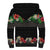 Hawaiian Tropical Flowers and Tribal Polynesian Tattoo Sherpa Hoodie Black Color