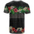 Hawaiian Tropical Flowers and Tribal Polynesian Tattoo T Shirt Black Color