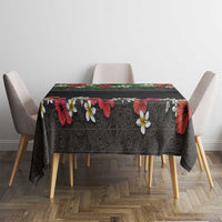 Hawaiian Tropical Flowers and Tribal Polynesian Tattoo Tablecloth Black Color LT03 - Polynesian Pride