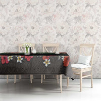 Hawaiian Tropical Flowers and Tribal Polynesian Tattoo Tablecloth Black Color LT03 - Polynesian Pride
