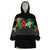 Hawaiian Tropical Flowers and Tribal Polynesian Tattoo Wearable Blanket Hoodie Black Color