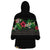 Hawaiian Tropical Flowers and Tribal Polynesian Tattoo Wearable Blanket Hoodie Black Color