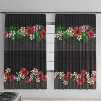 Hawaiian Tropical Flowers and Tribal Polynesian Tattoo Window Curtain Black Color LT03 With Hooks Black - Polynesian Pride