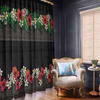 Hawaiian Tropical Flowers and Tribal Polynesian Tattoo Window Curtain Black Color LT03 - Polynesian Pride