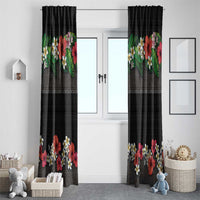 Hawaiian Tropical Flowers and Tribal Polynesian Tattoo Window Curtain Black Color LT03 - Polynesian Pride