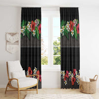 Hawaiian Tropical Flowers and Tribal Polynesian Tattoo Window Curtain Black Color LT03 - Polynesian Pride
