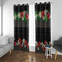 Hawaiian Tropical Flowers and Tribal Polynesian Tattoo Window Curtain Black Color LT03 With Grommets Black - Polynesian Pride
