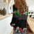 Hawaiian Tropical Flowers and Tribal Polynesian Tattoo Women Casual Shirt Black Color