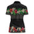 Hawaiian Tropical Flowers and Tribal Polynesian Tattoo Women Polo Shirt Black Color