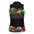 Hawaiian Tropical Flowers and Tribal Polynesian Tattoo Women Sleeveless Polo Shirt Black Color