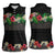 Hawaiian Tropical Flowers and Tribal Polynesian Tattoo Women Sleeveless Polo Shirt Black Color