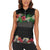 Hawaiian Tropical Flowers and Tribal Polynesian Tattoo Women Sleeveless Polo Shirt Black Color