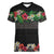 Hawaiian Tropical Flowers and Tribal Polynesian Tattoo Women V-Neck T-Shirt Black Color