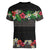 Hawaiian Tropical Flowers and Tribal Polynesian Tattoo Women V-Neck T-Shirt Black Color