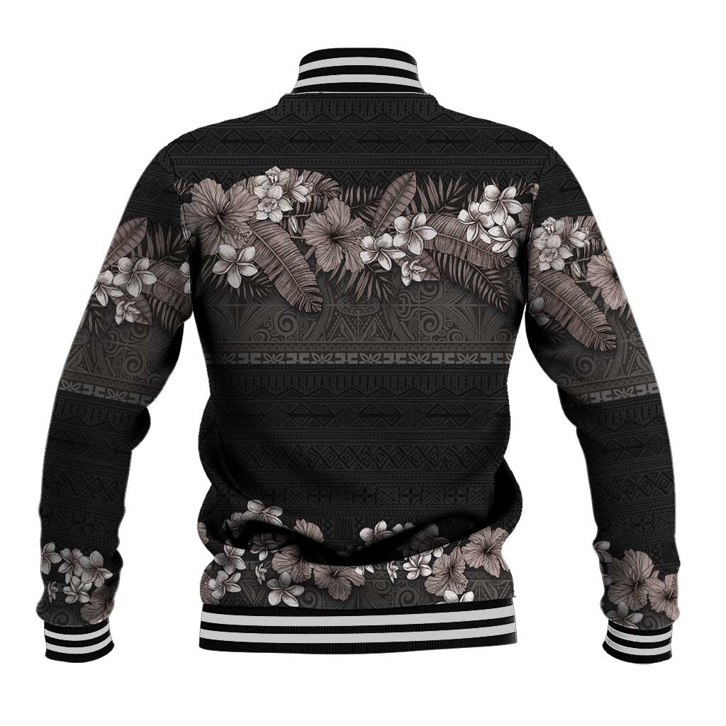 Hawaiian Tropical Flowers and Tribal Polynesian Tattoo Baseball Jacket Grayscale Mode LT03 - Polynesian Pride
