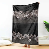 Hawaiian Tropical Flowers and Tribal Polynesian Tattoo Blanket Grayscale Mode LT03 - Polynesian Pride