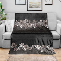 Hawaiian Tropical Flowers and Tribal Polynesian Tattoo Blanket Grayscale Mode LT03 - Polynesian Pride