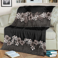 Hawaiian Tropical Flowers and Tribal Polynesian Tattoo Blanket Grayscale Mode LT03 - Polynesian Pride