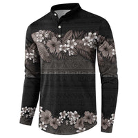 Hawaiian Tropical Flowers and Tribal Polynesian Tattoo Button Sweatshirt Grayscale Mode LT03 - Polynesian Pride