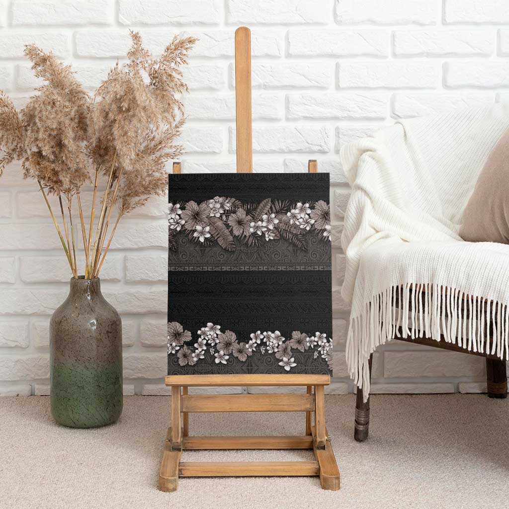 Hawaiian Tropical Flowers and Tribal Polynesian Tattoo Canvas Wall Art Grayscale Mode LT03 - Polynesian Pride