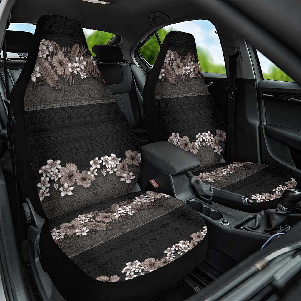 Hawaiian Tropical Flowers and Tribal Polynesian Tattoo Car Seat Cover Grayscale Mode