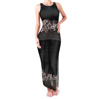Hawaiian Tropical Flowers and Tribal Polynesian Tattoo Family Matching Tank Maxi Dress and Hawaiian Shirt Grayscale Mode