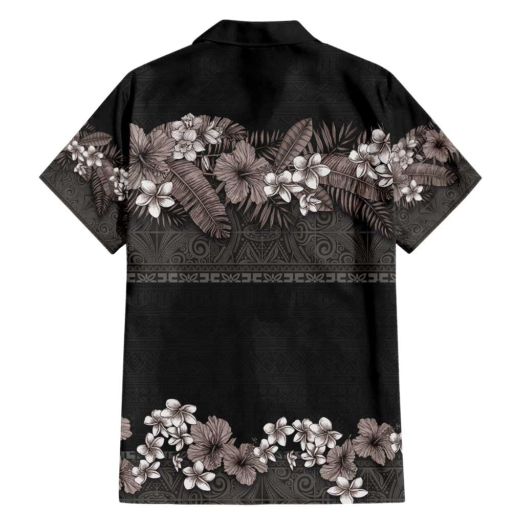 Hawaiian Tropical Flowers and Tribal Polynesian Tattoo Hawaiian Shirt Grayscale Mode LT03 - Polynesian Pride