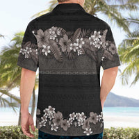 Hawaiian Tropical Flowers and Tribal Polynesian Tattoo Hawaiian Shirt Grayscale Mode LT03 - Polynesian Pride
