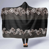 Hawaiian Tropical Flowers and Tribal Polynesian Tattoo Hooded Blanket Grayscale Mode LT03 One Size Black - Polynesian Pride