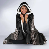 Hawaiian Tropical Flowers and Tribal Polynesian Tattoo Hooded Blanket Grayscale Mode LT03 - Polynesian Pride