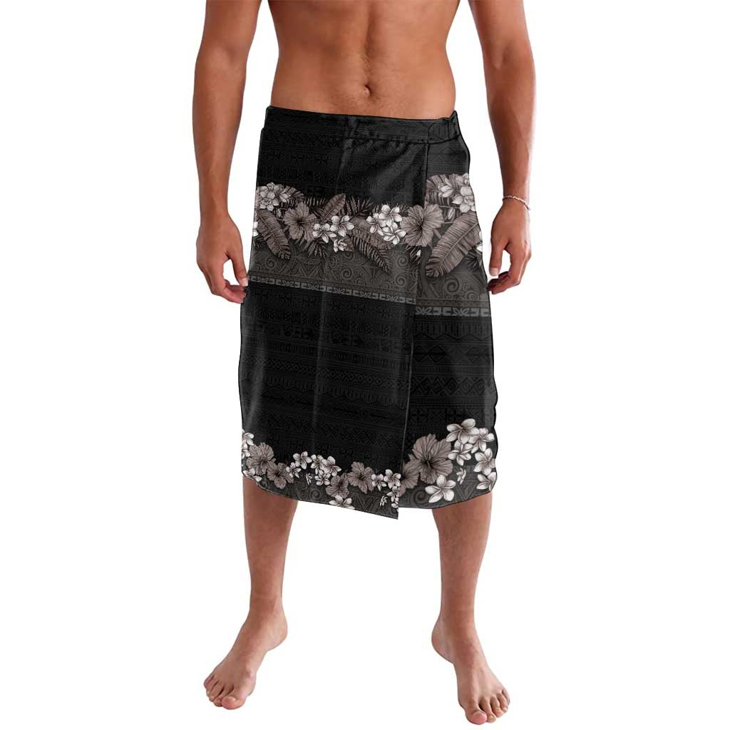 Hawaiian Tropical Flowers and Tribal Polynesian Tattoo Lavalava Grayscale Mode LT03 Black - Polynesian Pride
