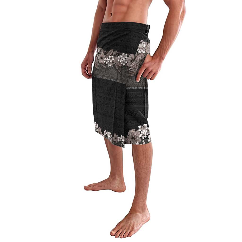 Hawaiian Tropical Flowers and Tribal Polynesian Tattoo Lavalava Grayscale Mode LT03 - Polynesian Pride