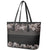 Hawaiian Tropical Flowers and Tribal Polynesian Tattoo Leather Tote Bag Grayscale Mode