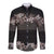 Hawaiian Tropical Flowers and Tribal Polynesian Tattoo Long Sleeve Button Shirt Grayscale Mode