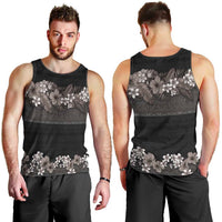 Hawaiian Tropical Flowers and Tribal Polynesian Tattoo Men Tank Top Grayscale Mode LT03 - Polynesian Pride