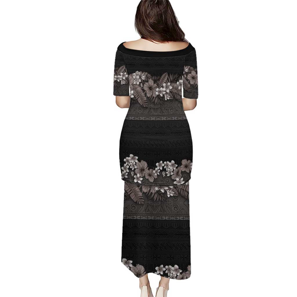 Hawaiian Tropical Flowers and Tribal Polynesian Tattoo Puletasi Grayscale Mode LT03 - Polynesian Pride