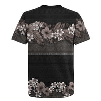 Hawaiian Tropical Flowers and Tribal Polynesian Tattoo Rugby Jersey Grayscale Mode LT03 - Polynesian Pride