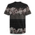 Hawaiian Tropical Flowers and Tribal Polynesian Tattoo Rugby Jersey Grayscale Mode