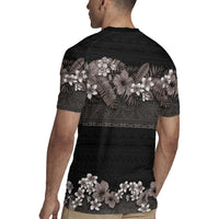 Hawaiian Tropical Flowers and Tribal Polynesian Tattoo Rugby Jersey Grayscale Mode LT03 - Polynesian Pride