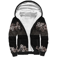 Hawaiian Tropical Flowers and Tribal Polynesian Tattoo Sherpa Hoodie Grayscale Mode LT03 Unisex Black - Polynesian Pride