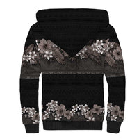 Hawaiian Tropical Flowers and Tribal Polynesian Tattoo Sherpa Hoodie Grayscale Mode LT03 - Polynesian Pride