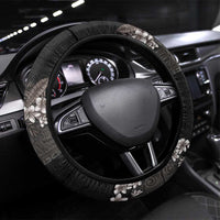Hawaiian Tropical Flowers and Tribal Polynesian Tattoo Steering Wheel Cover Grayscale Mode LT03 Universal Fit Black - Polynesian Pride