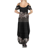 Hawaiian Tropical Flowers and Tribal Polynesian Tattoo Summer Maxi Dress Grayscale Mode LT03 - Polynesian Pride