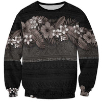 Hawaiian Tropical Flowers and Tribal Polynesian Tattoo Sweatshirt Grayscale Mode LT03 Unisex Black - Polynesian Pride